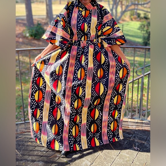 African Print Ankara Multicolor Belted Oversized Side Slit Duster Blouse - Picture 3 of 4